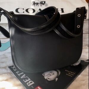 VINTAGE COACH BLACK LEATHER & NICKEL PATRICIA’S LEGACY CROSSBODY SADDLE BAG 9951